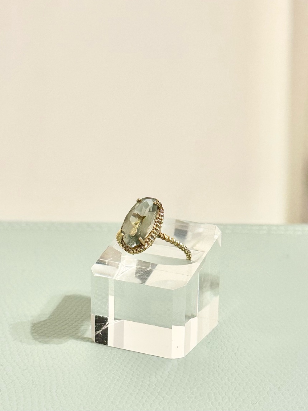 TJ Maxx 14K Gold Plated Oval Green Amethyst Twisted Rope Cocktail Ring Sz 9